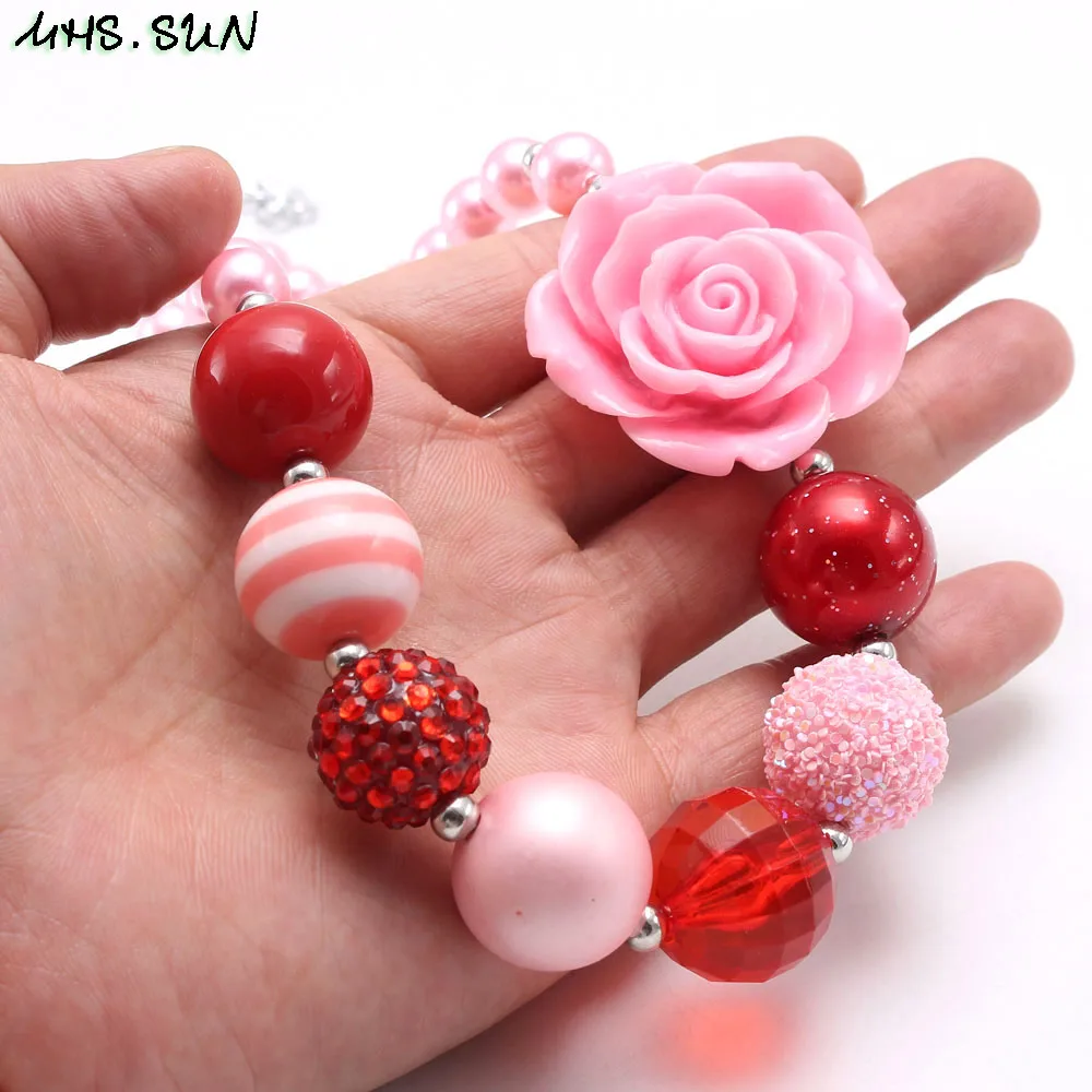 Милое ожерелье MHS.SUN с розовыми цветами для девочек детское крупными бусинами