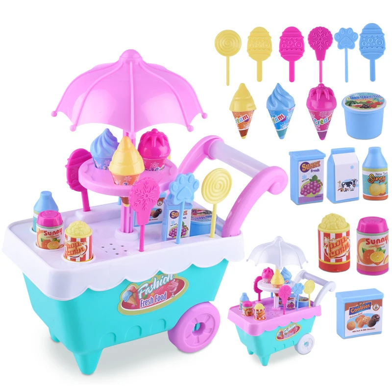 1 Set Children Kids Girl Toy Trolley Role Play Mini Simulation Birthday Gift Fun Game Candy Ice Cream Trolley Play House Toy