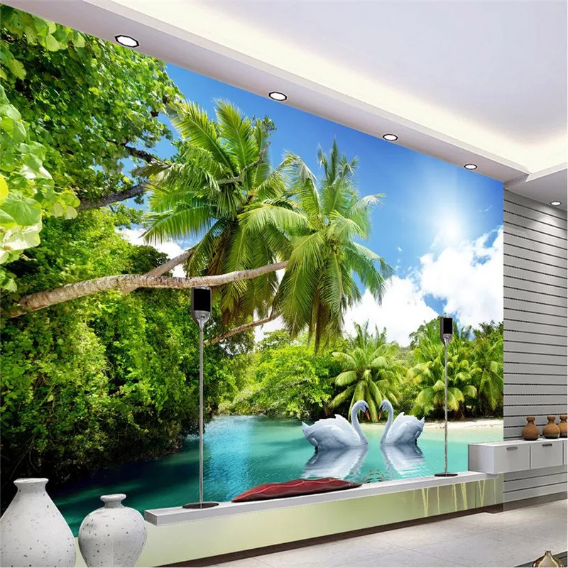 Пользовательские фотообои wallpaper-3d роскошное качество HD Коко Лебединое озеро пляж