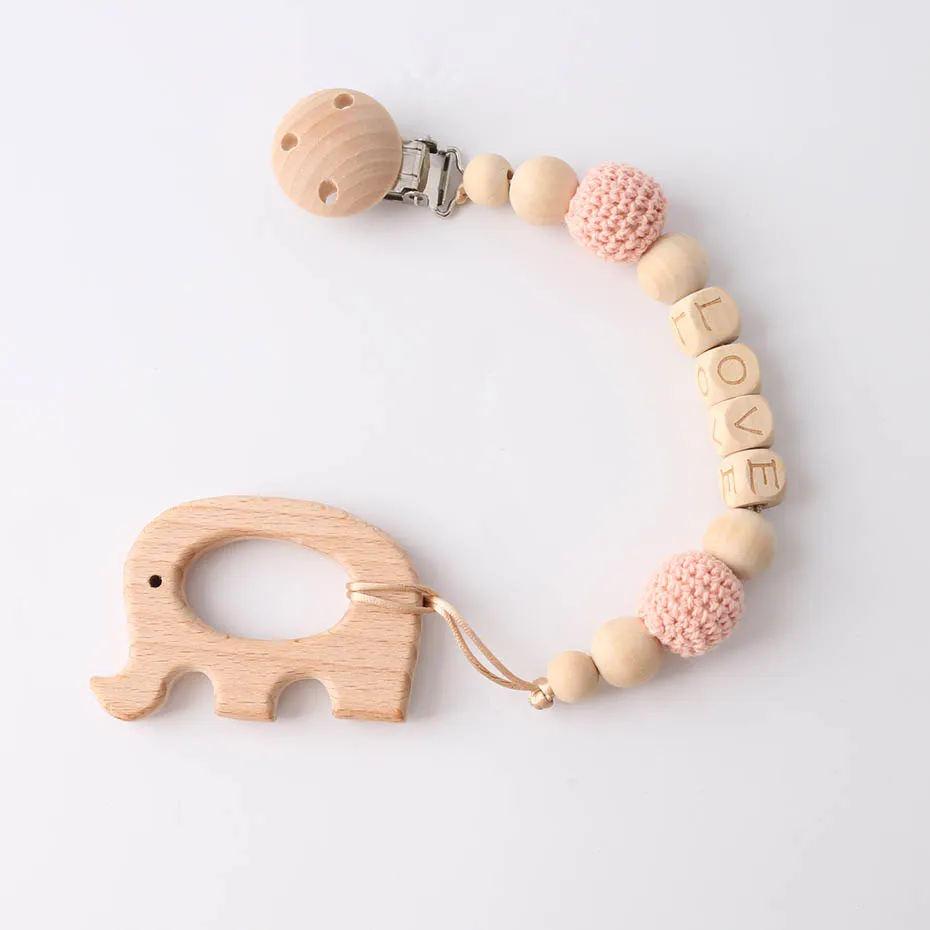 1pc Wooden Teether Wood Pendant For Pacifier Chain Baby Products Animal Wooden Blank Rodent Baby Teethers Birth Nurse Gifts Toys images - 6