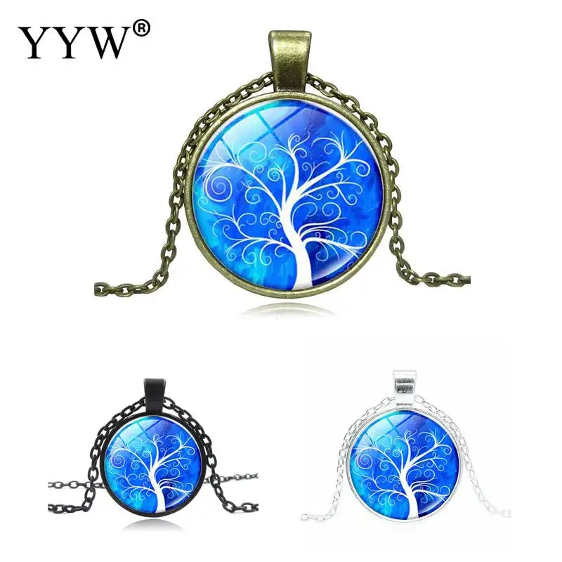 Винтажный стеклянный кабошон кулон в виде дерева жизни ожерелье с подвеской для
