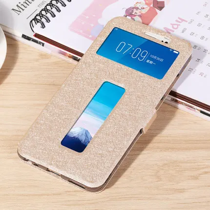 Золотой 5," открытые оконные Чехлы для vivo V7 чехол Роскошный PU кожаный флип-чехол для vivo V7 V 7 чехол оболочка vivo V7 Бампер корпус - Цвет: Золотой