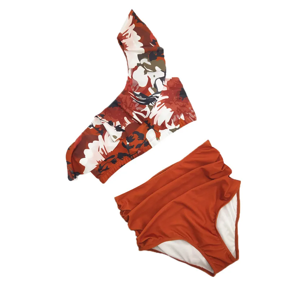 WE Ladies'one-shoulder бикини купальный костюм с измельченными листья лотоса Высокая талия волнующий раздельный купальник пляжный купальник A30325 - Цвет: WE