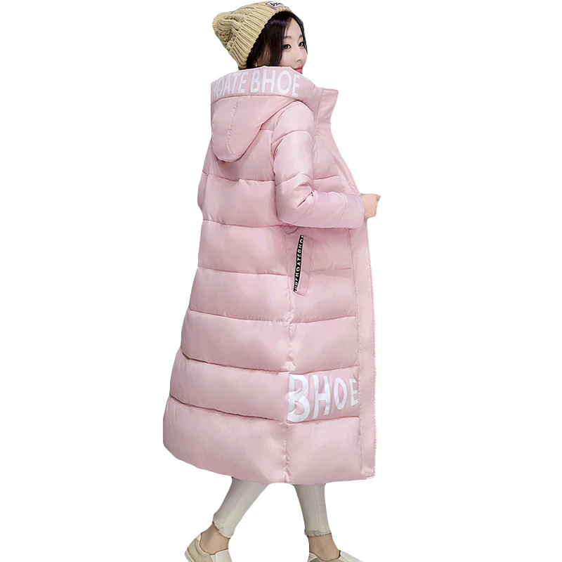 Женская зимняя парка длинная стеганая куртка с принтом в виде букв теплая