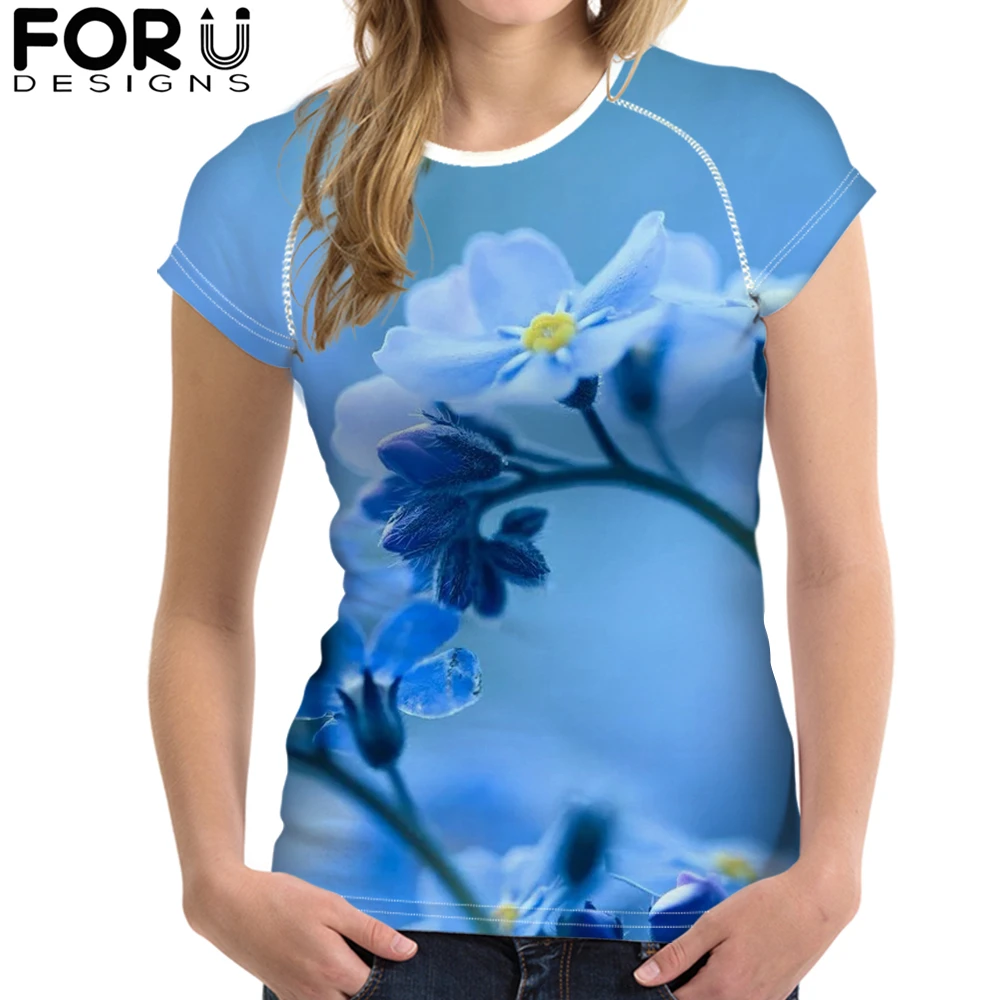 Женская футболка с коротким рукавом FORUDESIGNS летняя из мягкого полиамида цветочным