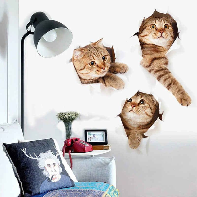 3D милые животные кошка стены Стикеры Home Decor DIY самоклеющиеся котенок для Спальня