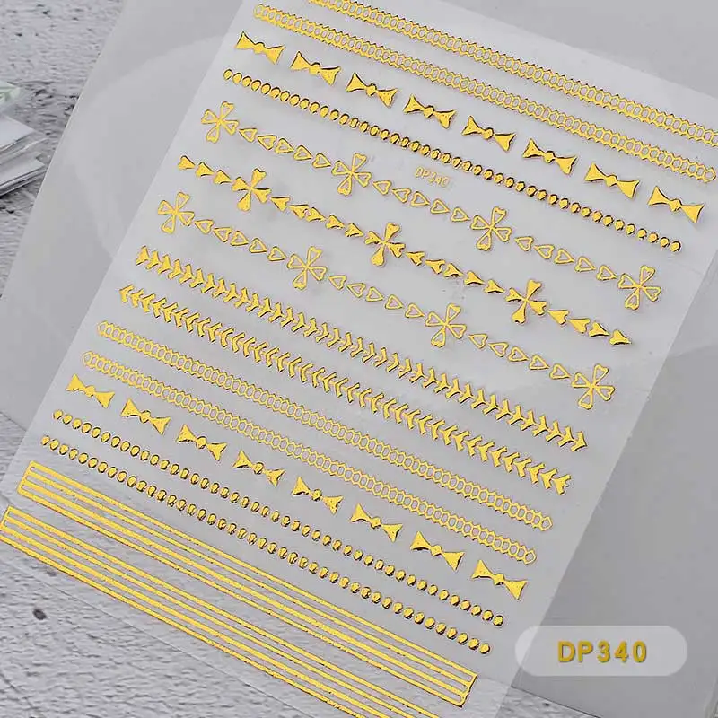 DP340 1 лист, золотые металлические цепочки, наклейки для ногтей, Смешанная волна, сердце, бант, 3d, золотой металлик, клейкая наклейка, сделай сам, маникюр, дизайн ногтей, украшения - Цвет: DP340