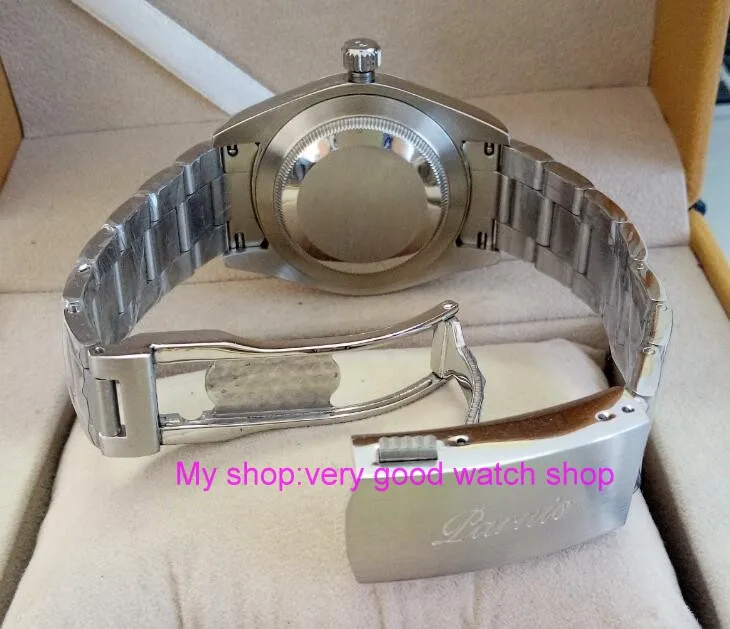 Бесплатная доставка 40 мм Мужские часы Parnis с сапфирами из стекла 21 ювелирное