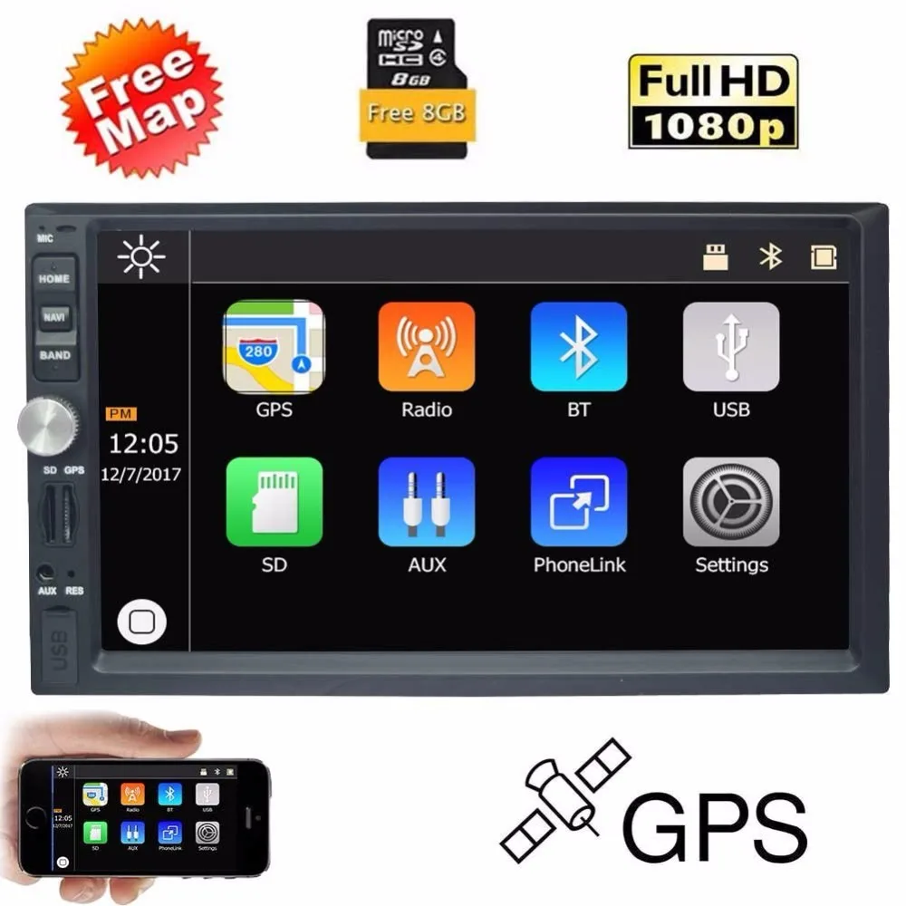 EinCar 7 дюймов сенсорный экран автомобиля MP5 плеер gps навигация стерео 2 Din Bluetooth FM