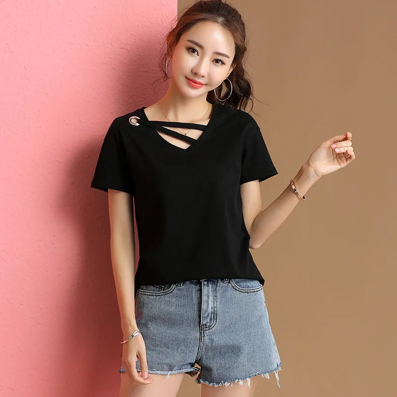 

T Shirt Women Top Short Sleeve Cotton T-shirts For Women Solid Female T-shirt Casual Summer Tops Tees Camisetas