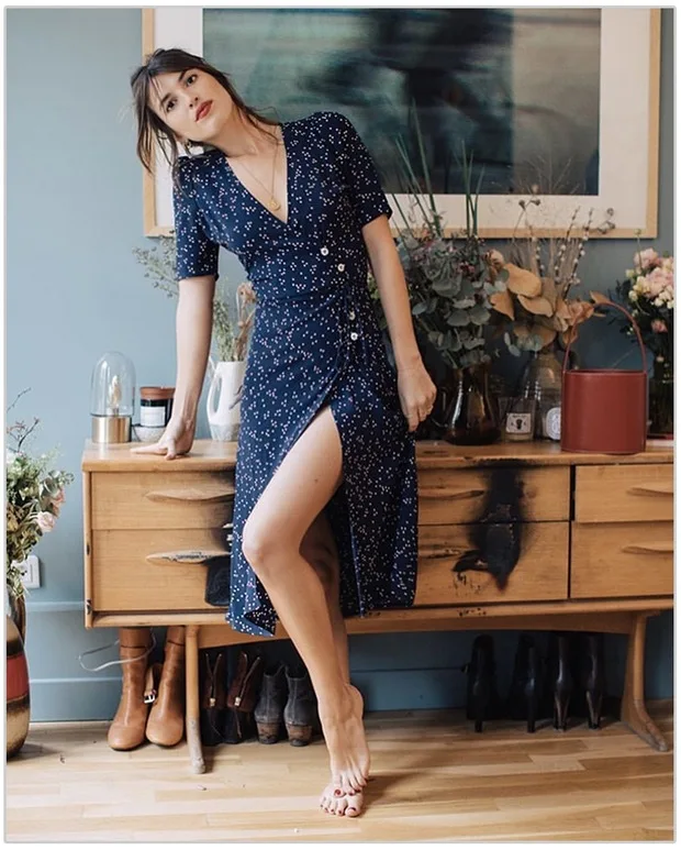 A Вискоза цветочный принт Жанна дамас талии пуговицы лето сладкий свежий для женщин миди длина обёрточная бумага платье с поясом - Цвет: A