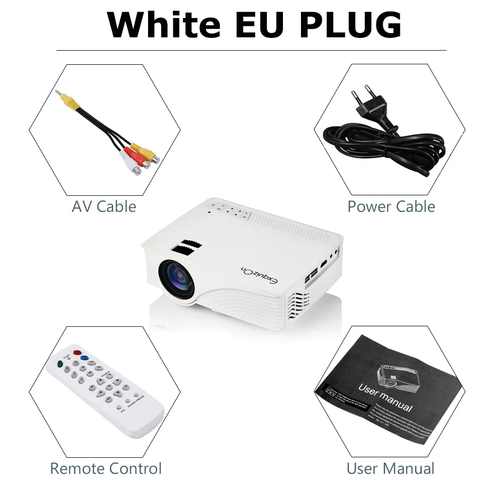 White EU Plug Exquizon светодиодный GP12 проектор видео домашний проектор с HDMI входом поддержка 1080P для кинотеатра ТВ ноутбук игра SD iPad iPhone - Цвет: White EU Plug