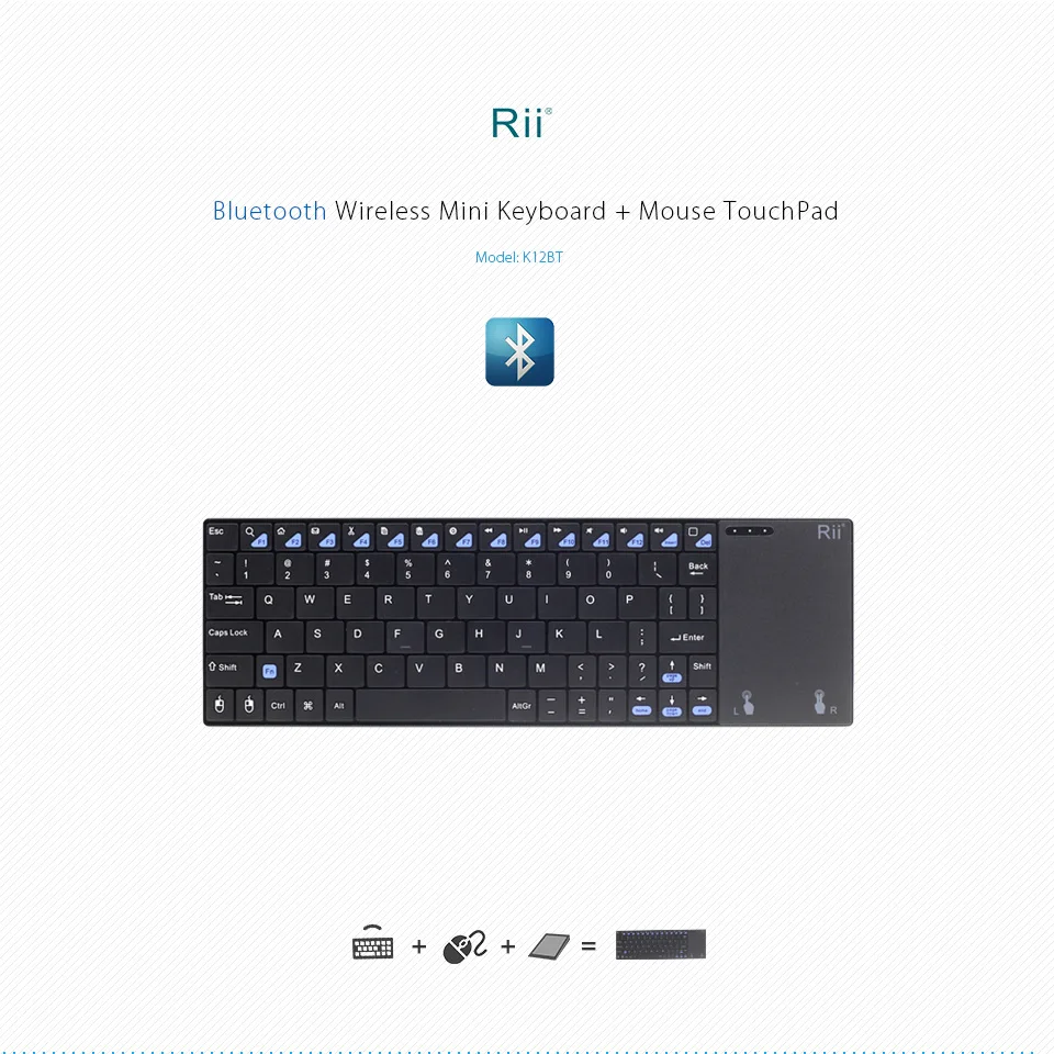 Оригинальная Беспроводная Клавиатура Rii i12 Bluetooth Mini с функцией сенсорной панели для iPad Pro/Surface Pro/ноутбук/Macbook