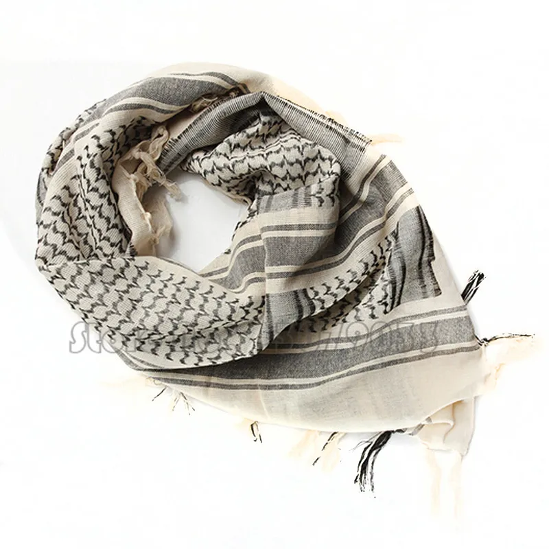Beige Тактический Keffiyeh Shemagh пустынный шарф в арабском стиле, охотничий армейский Военный платок, накидка на шею, головной убор, аксессуары для походов и стрельбы - Цвет: Beige