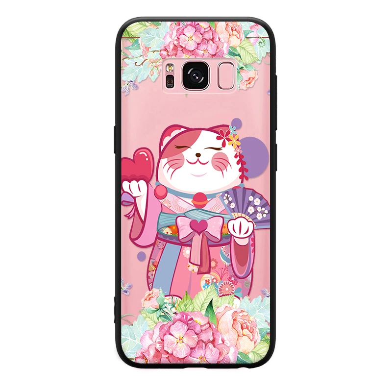 Цветочное кимоно удачи с изображением кота для samsung Galaxy S6 S7 край S8 S9 Plus Note 3 4 5 8 9