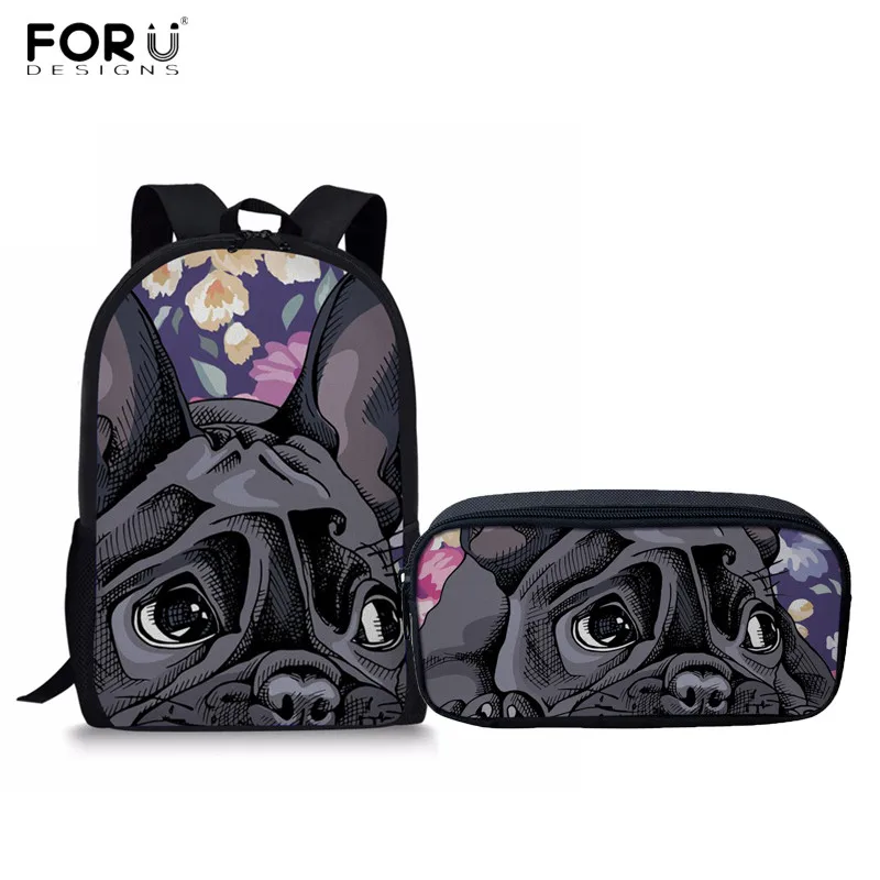 FORUDESIGNS школьные сумки для подростков Французский бульдог милашка школьный рюкзак Набор для студентов кампус плечо книжный рюкзак Карандаш сумка