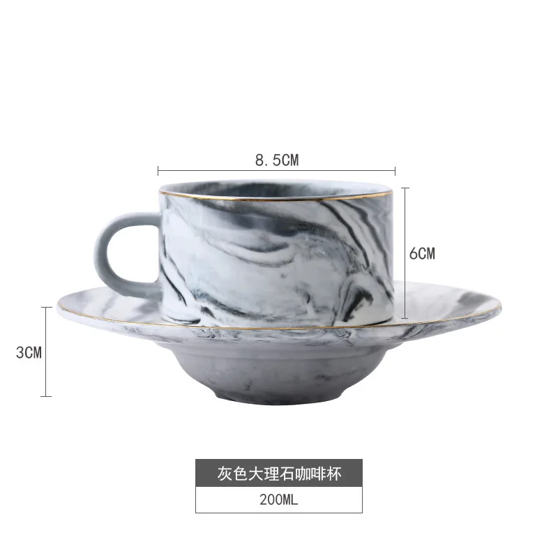 Gold gray Шикарные скандинавские мраморные керамические кружки кофейная чашка блюдце наборы розовый серый цвет утреннее молоко чай напиток фарфоровые кружки с ложкой набор посуды - Цвет: Gold gray