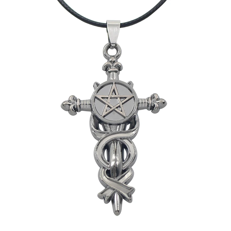 

Vintage Alloy Cross Five-Pointed Star Pendant Necklaces Choker Kuroshitsuji Sealed Mysterious Power Sword Men Necklace Jewelry