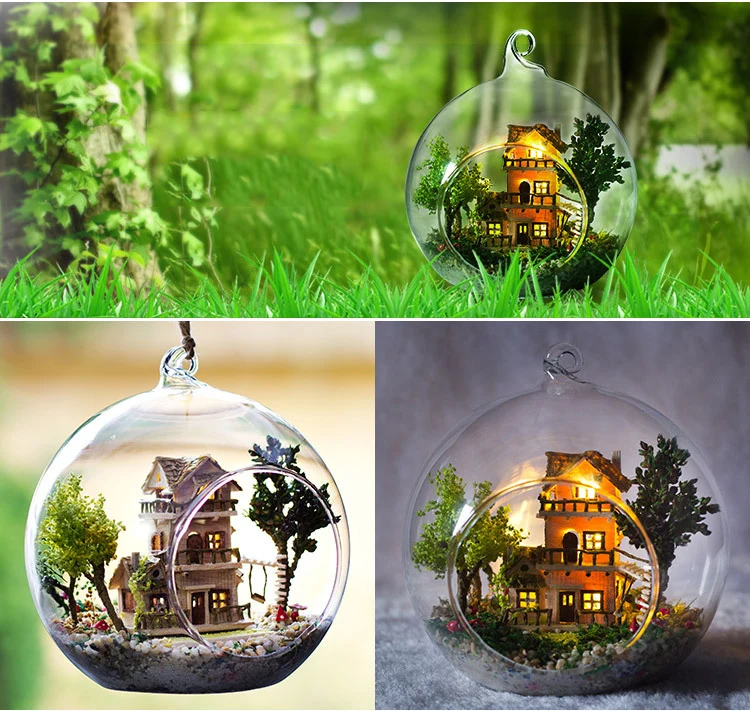 G016 Diy Кукольный дом Miniatura мини стеклянный шар модель строительные наборы деревянный миниатюрный кукольный домик игрушка подарок лесная Вилла