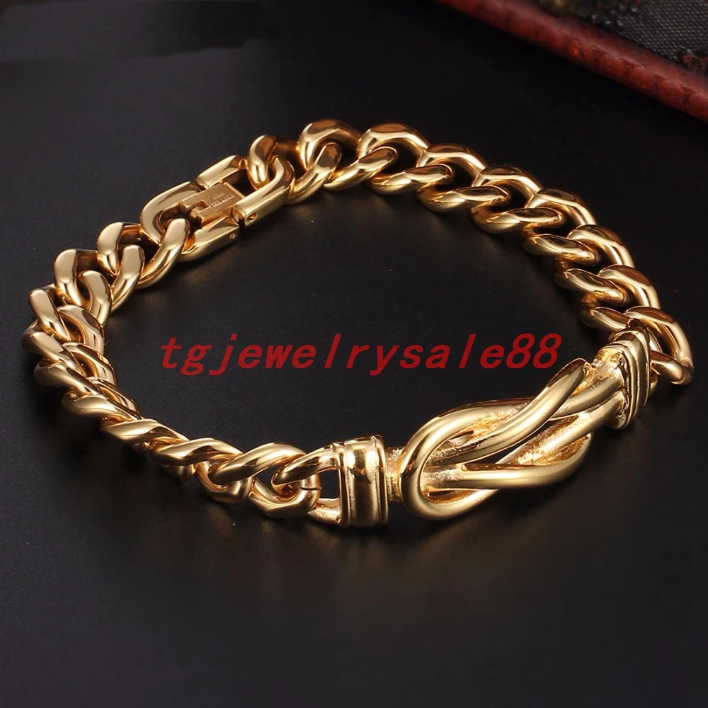 Top Hot Gold Color Chain Jewelry Stainless Steel Curb Link Bracelet Charm Womens Mens Fashion Cuff 8.89&quot | Украшения и