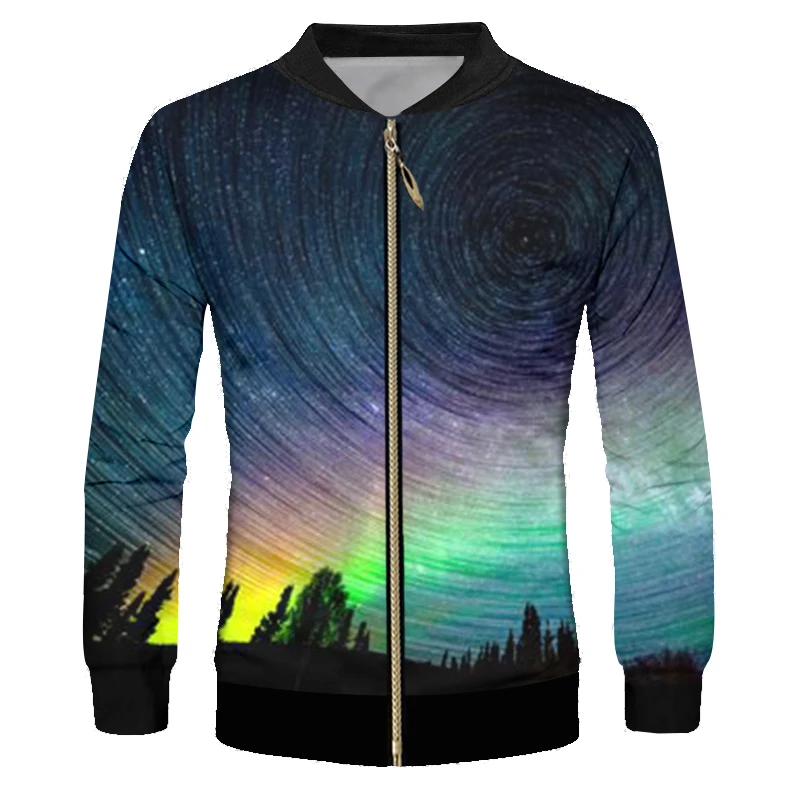 CJLM Man Large Size Rainbow Zip Jacket Colored Landscape Men's Zipper Tops 3D Printed Starry Sky Trend Sweatshirt | Мужская одежда
