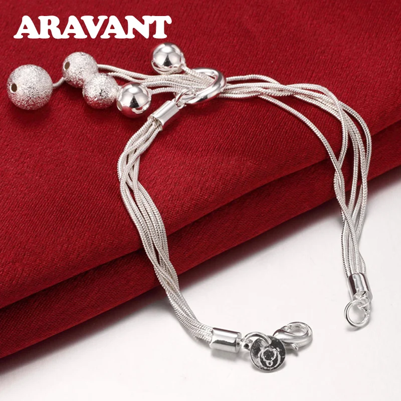 

925 Silver Scrub Bead Charm Bracelet For Women Silver Jewelry