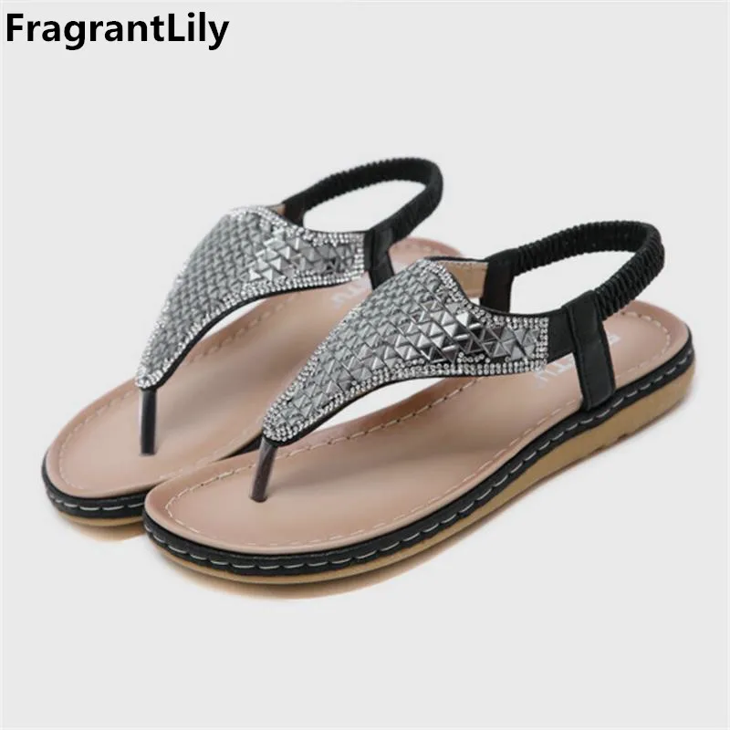 FragrantLily 2019 новые богемные женские сандалии на плоской подошве модные стразы