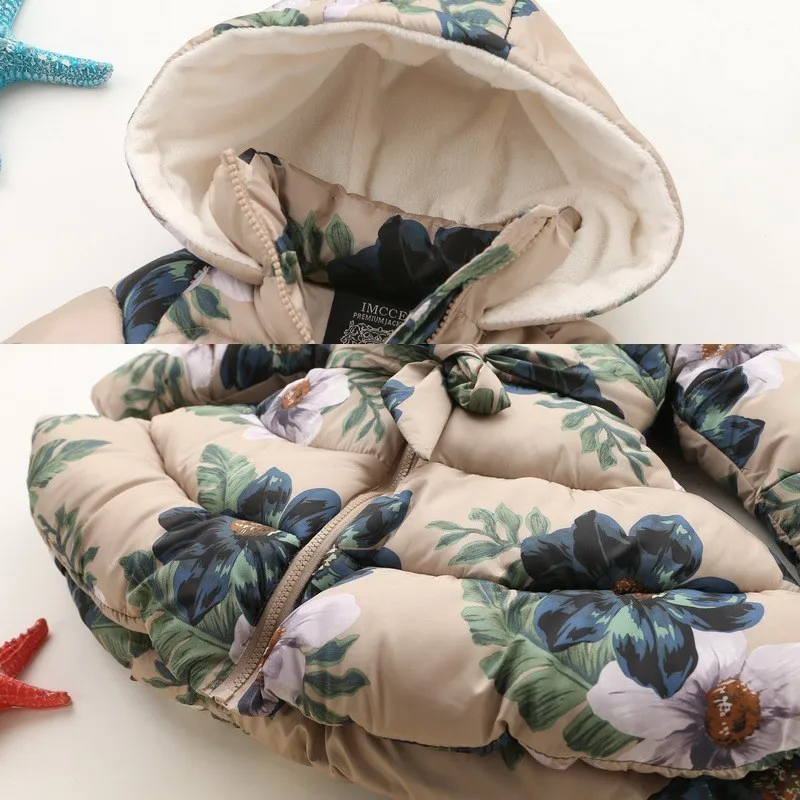 children clothing winter jackets for girls kids fashion floral printed parka thick fleece warm coats windbreaker clothes | Детская