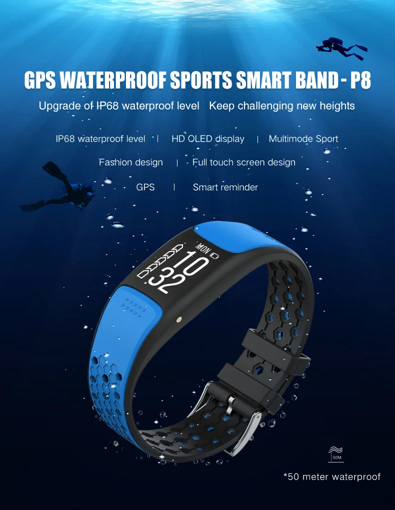Gps водонепроницаемый ip68 Плавательный спорт смарт-браслет часы smartband фитнес-трекер браслет pulseira inteligente band
