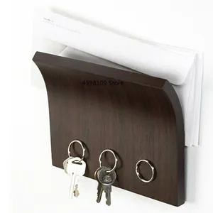 wooden magnet multifunctional storage rack key frame wooden storage device wall log key ring strong magnetic hook suction cup free global shipping