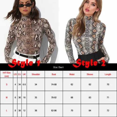 Новые пикантные с длинным рукавом Leopard женский боди-костюм боди змеиной кожи