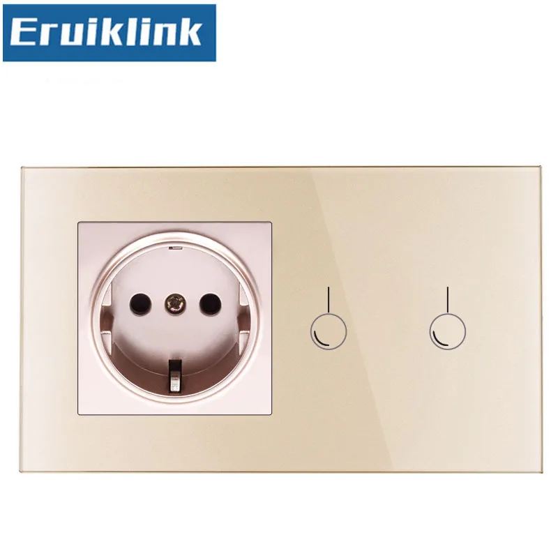 Eruiklink 16A ЕС стандартный настенный Мощность розетка с сенсорным выключателем, AC220~ 250 V, белый, с украшением в виде кристаллов Стекло Панель настенный выключатель света S - Цвет: 2gang switch socket