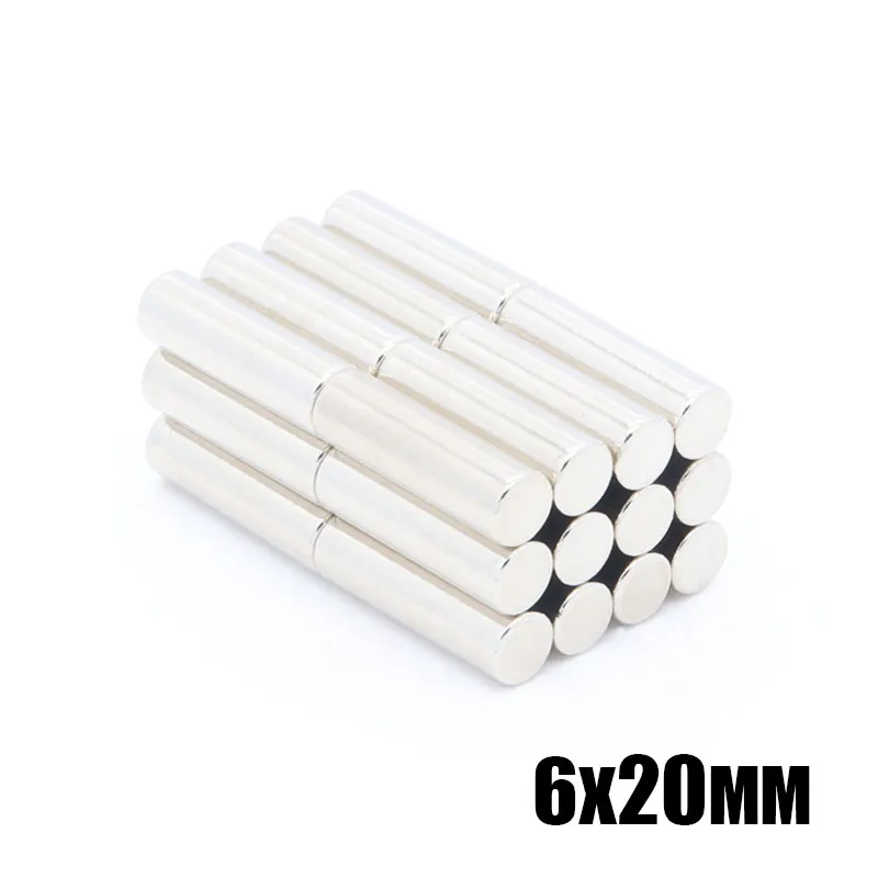 20pcs 6x20 mm Neodymium magnet N35 Super strong round Rare Earth NdFeb 6*20mm strongest permanent powerful magnetic | Обустройство