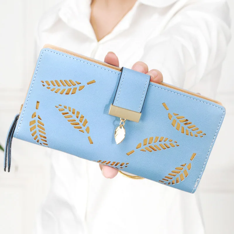 Женский Длинный кошелек из ПУ кожи с золотыми листьями|sweet purses|wallet puwomen long wallet |