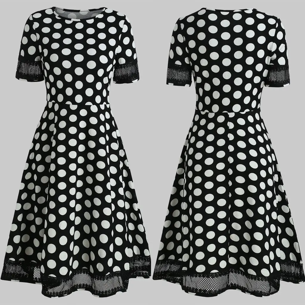 Женское винтажное платье в горошек с коротким рукавом рокабилли 50S 60S|Женские