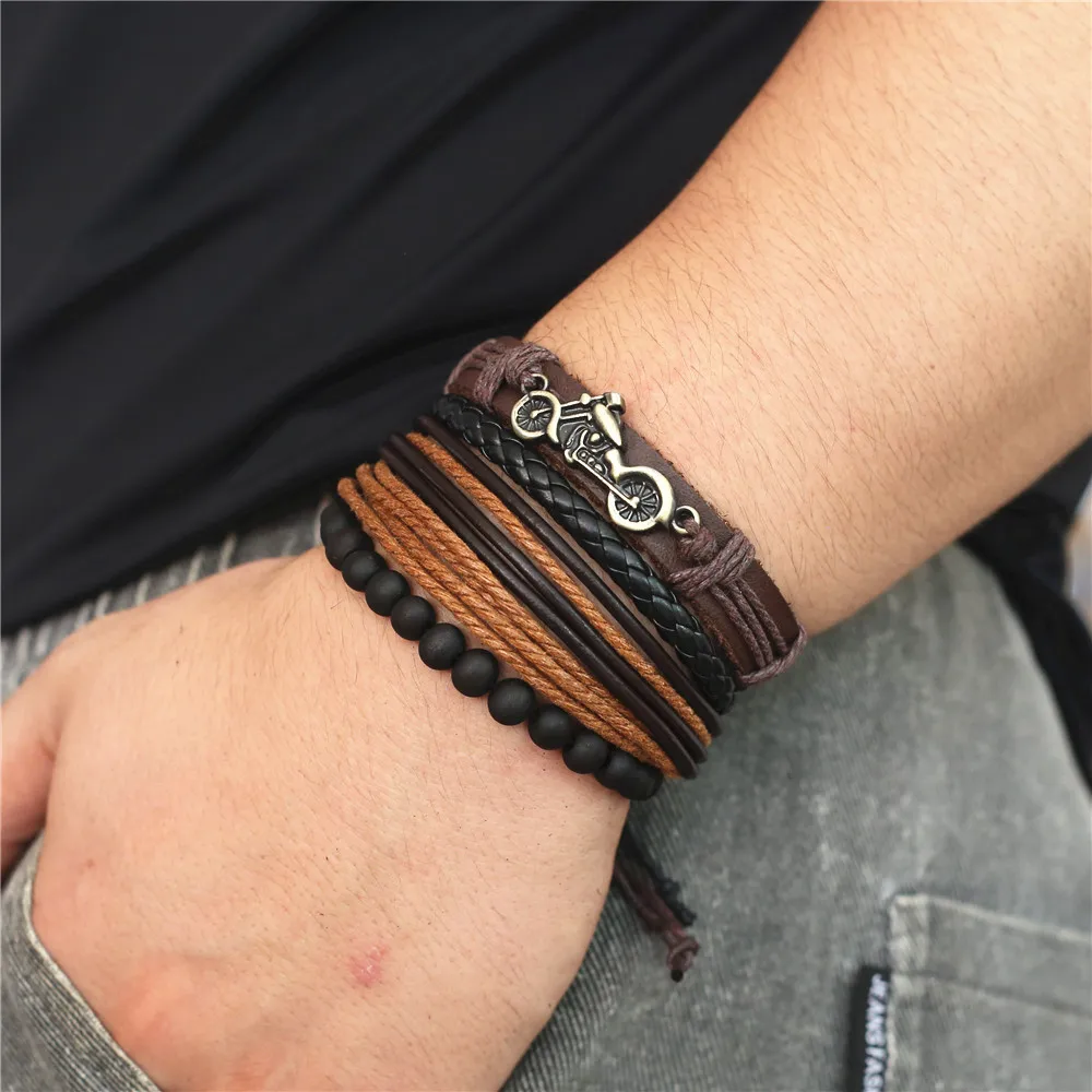 Многослойный кожаный браслет ручной работы модный мужской и женский плетеный с