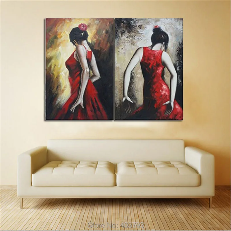 Ручная роспись маслом 24X36inch два испанских танцоров фламенко 2 холст набор Портрет