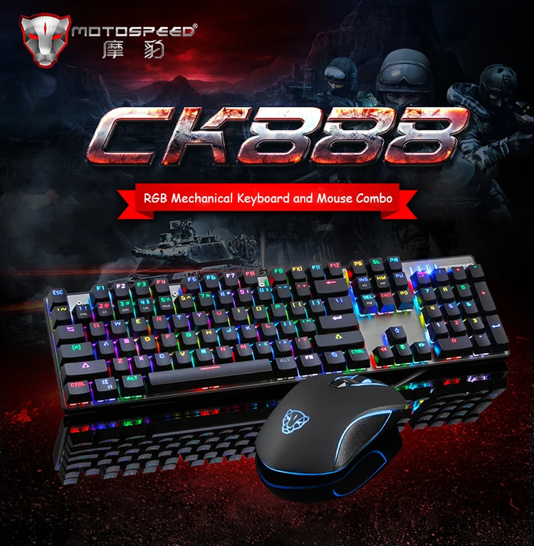 Motospeed CK888 NKRO синий переключатель 104Key Механическая игровая клавиатура и мышь комбо для игрового набора профессиональная клавиатура