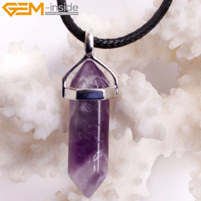 Gem-внутри Натуральный Камень Подвески Цепочки и ожерелья s гексагональной формы подвески Цепочки и ожерелья выбор Материал подарок для друзей для Для женщин - Окраска металла: amethyst
