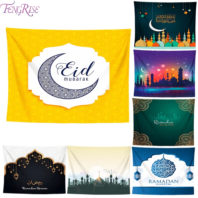 FENGRISE EID Мубарак украшения для дома напечатанный фон настенный гобелен Ткань