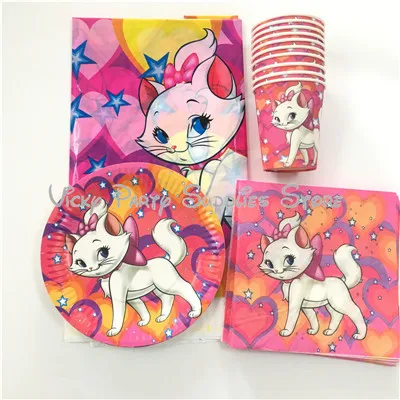 41pcs 41 шт./лот Зонт кошка Мэри одноразовая посуда набор мультфильм розовый Кот аристократы день рождения, детский душ чашка тарелка, украшение Поставки - Цвет: 41pcs