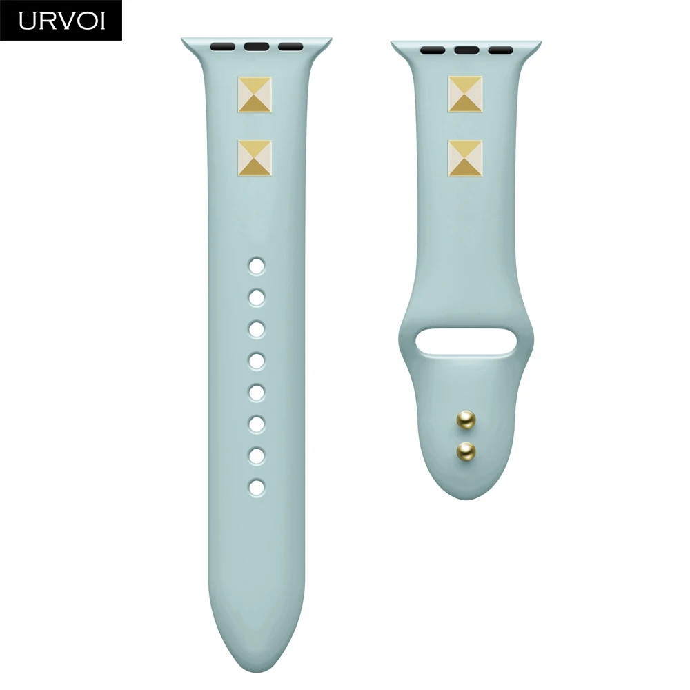 Turquoise URVOI Шипованный ремешок для apple watch series 5 4 3 2 1 ремешок для iwatch силиконовый ремешок в стиле панк с заклепками 38 40 42 44 мм - Цвет ремешка: Turquoise
