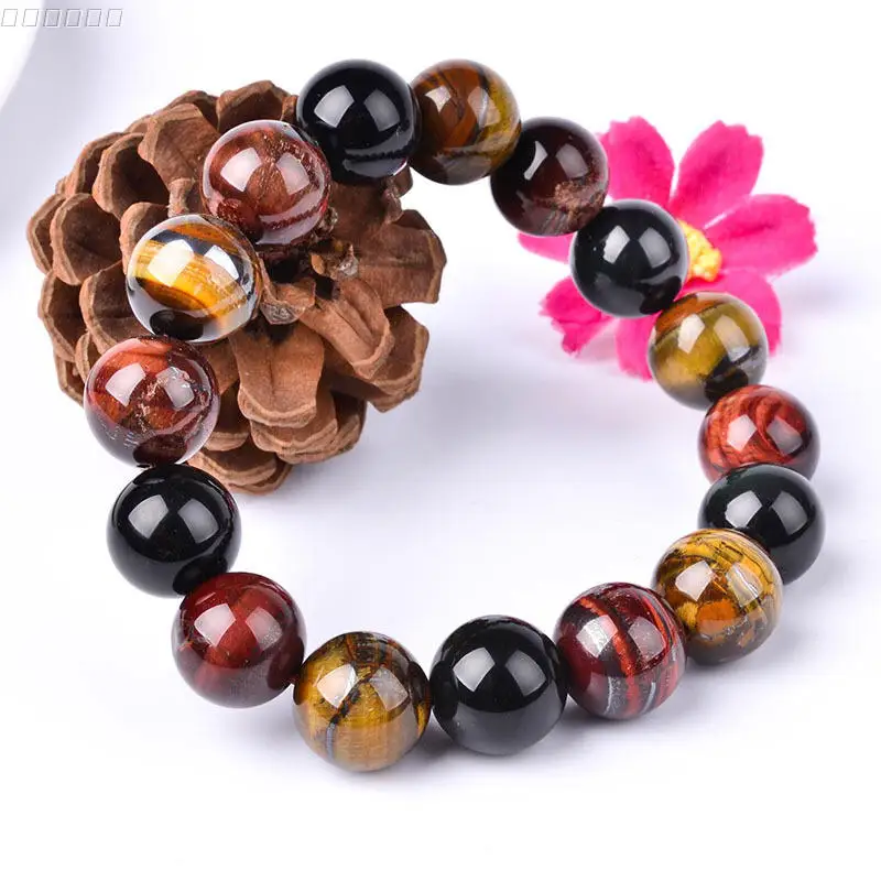 Падение доставка 14 мм Браслеты с бисером природные multi Цвет тигровый глаз камень