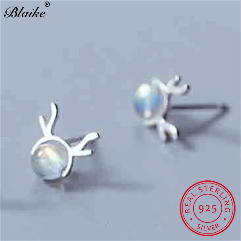 Женские круглые серьги гвоздики Blaike милые рога оленя из стерлингового серебра 925