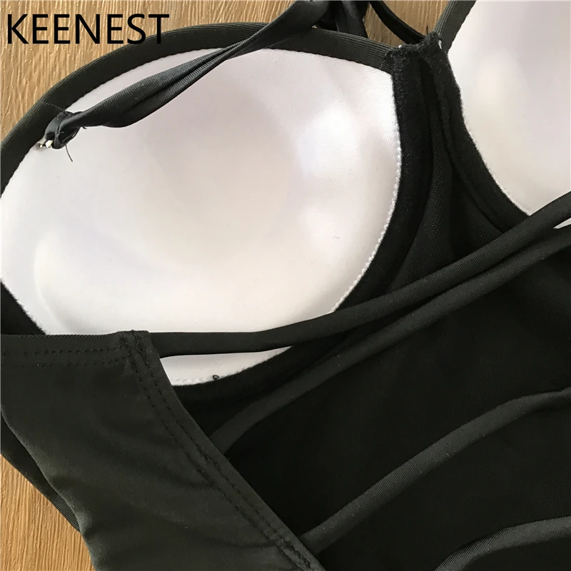 KEENEST, пуш-ап, сдельный купальник, гофрированный купальник, черный бандаж, купальный костюм, монокини, купальники с вырезами