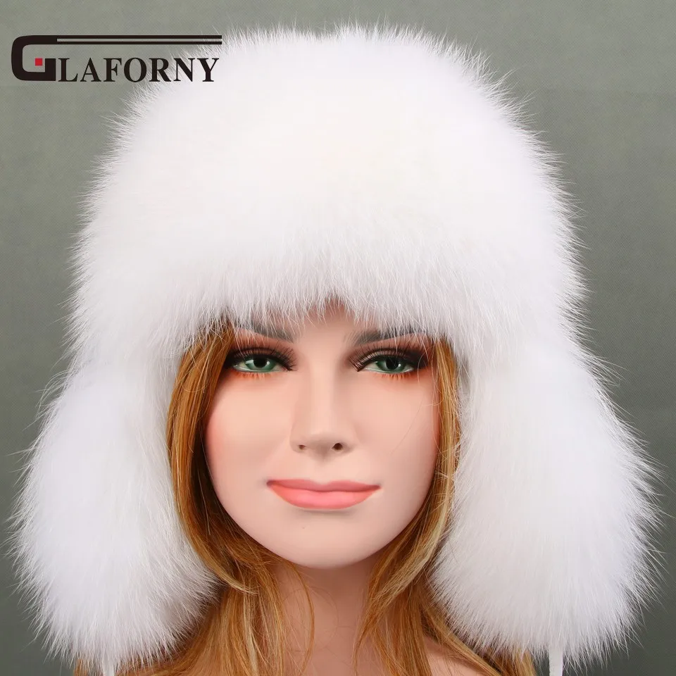 Шапки Glaforny 2017 из натурального меха лисы с ушками женские зимние теплые шапки
