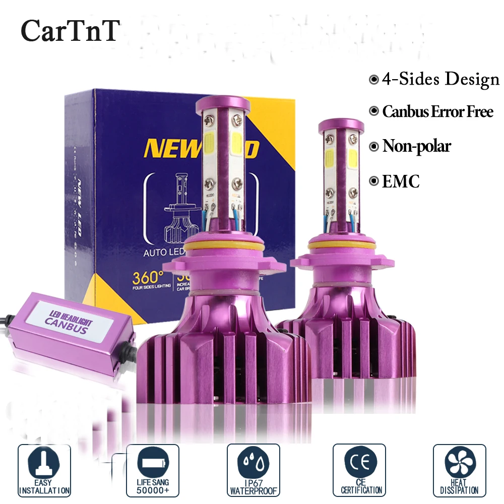 CarTnT 2 шт. светодиодный H4 H7 H1 H3 H11 H8 H9 9005 HB3 9006 HB4 фар 72 Вт 8000LM 6500 к противотуманная фара