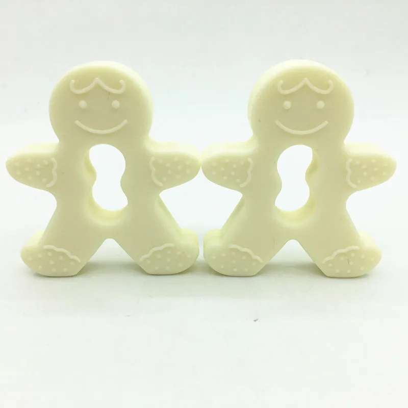 beige 10 шт./лот, рисунок «Имбирный пряник» человек мини прорезывания зубов безопасное прорезывание зубов печенья Силиконовая Форма Подвеска «сделай сам» ожерелье-Прорезыватель игрушка, подарок для новорожденных малышей, черный - Цвет: beige