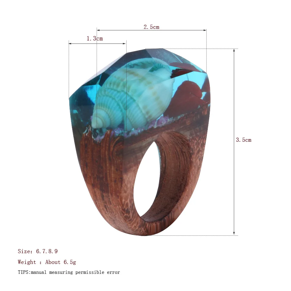 Мужское и женское кольцо ручной работы BOEYCJR из дерева с синим ракушками модные