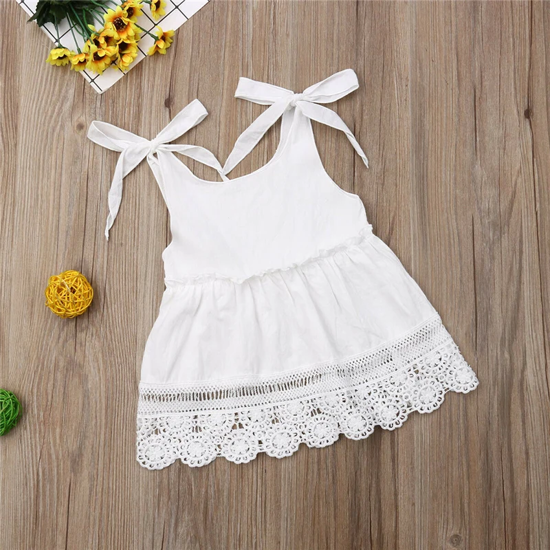 Платье для маленьких девочек от 2 до 5 лет Милый Белый сарафан без рукавов с